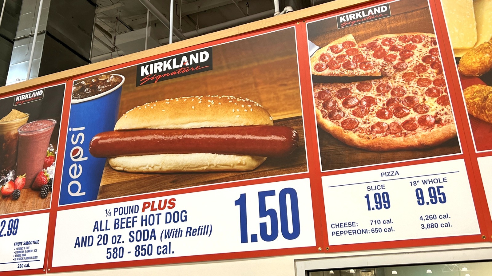 Costco Hot Dog and Pizza Menu